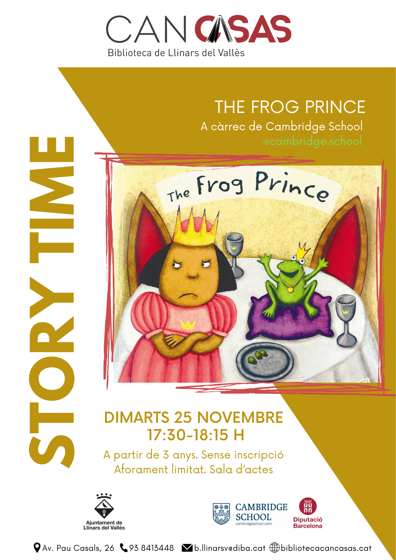 Cartell story time novembre. The frog prince
